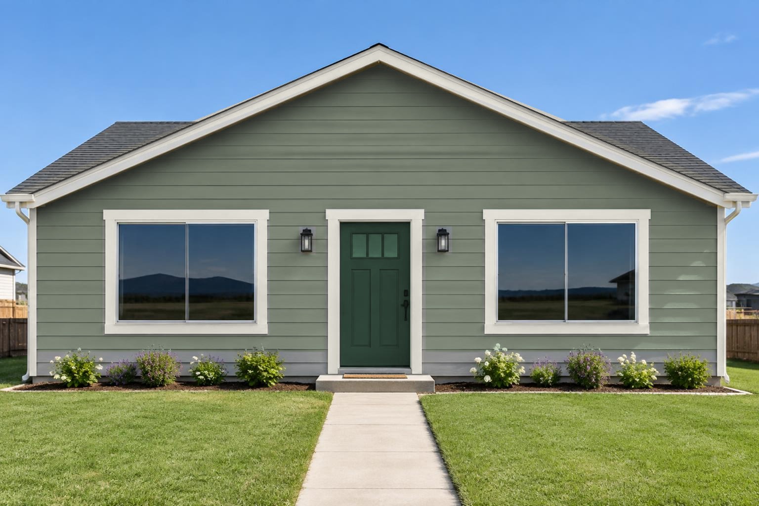 Mountain Sage paint palette on a realistic home exterior